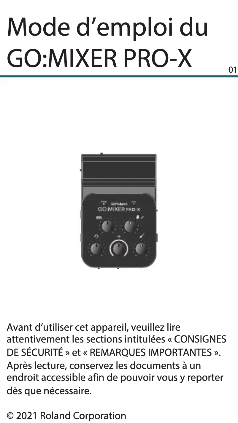Page 1 de la notice Manuel utilisateur Roland Go:Mixer Pro X