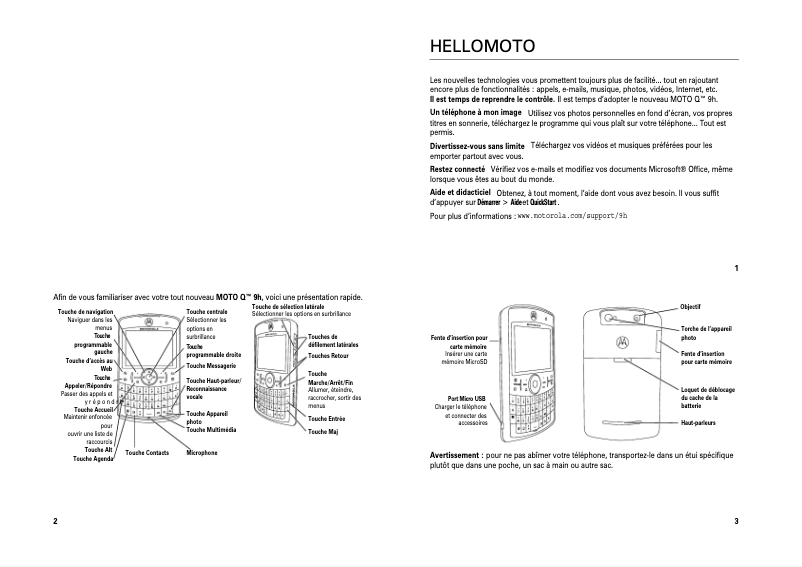 Page 1 de la notice Manuel utilisateur Motorola MotoQ 9h Global