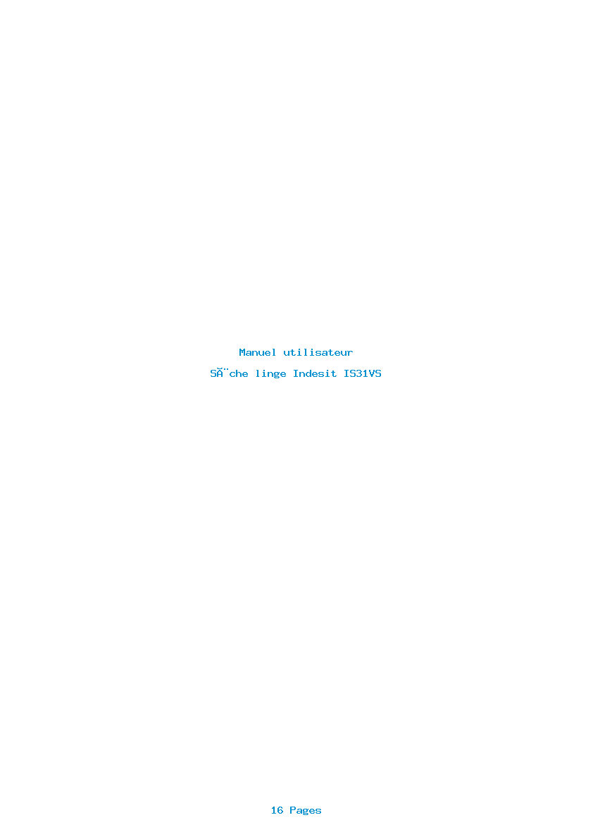 Page 1 de la notice Manuel utilisateur Indesit IS31VS