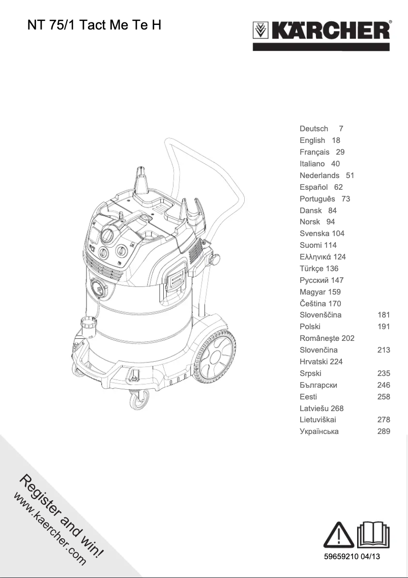 Page 1 de la notice Manuel utilisateur Kärcher NT 75/1 Tact Me Te