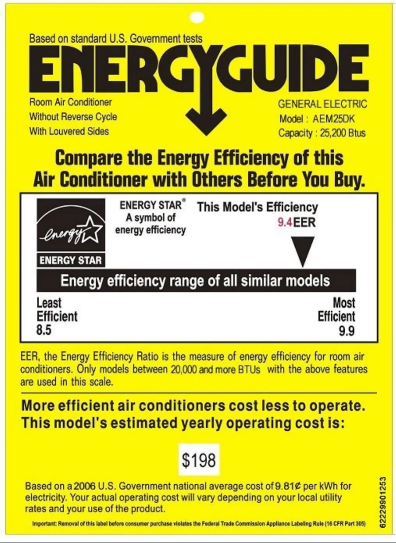 Página 1 del manual Etiqueta energética GE AEM25DK