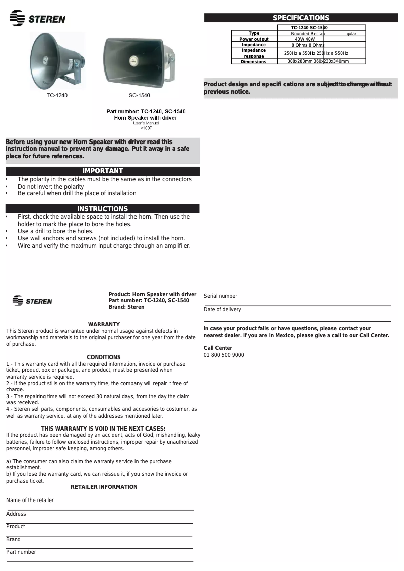 Page 1 de la notice Manuel utilisateur Steren SC-1540