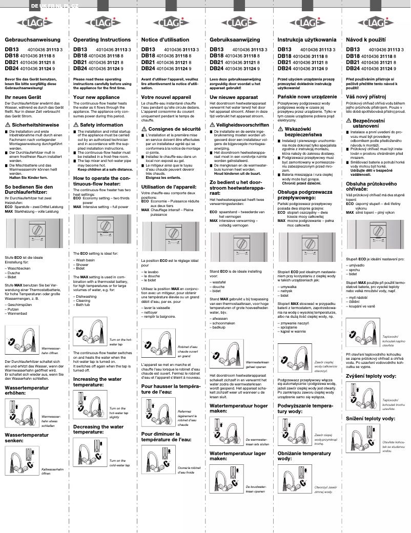 Página 1 del manual Manual de usuario Clage DB13