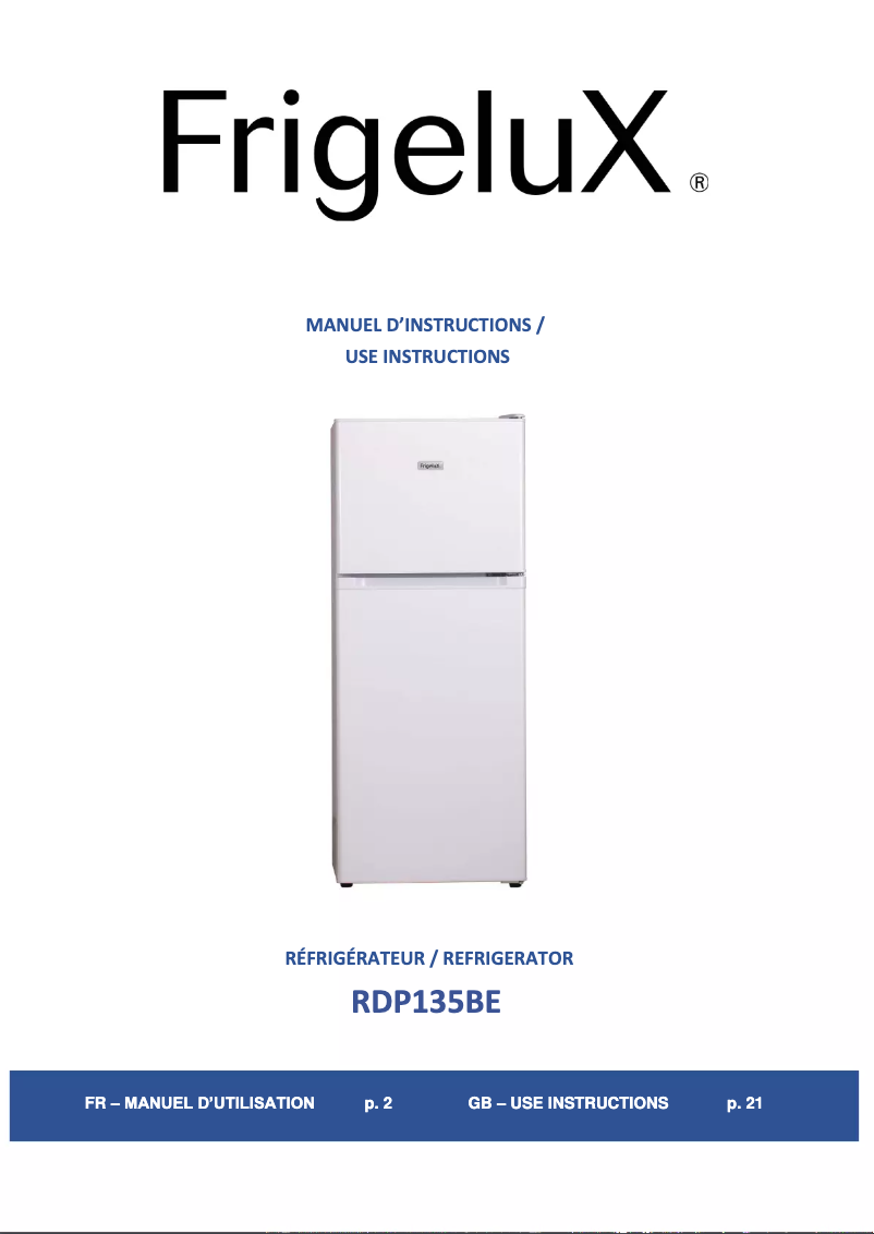 Página 1 del manual Manual de usuario FrigeluX RDP135BE