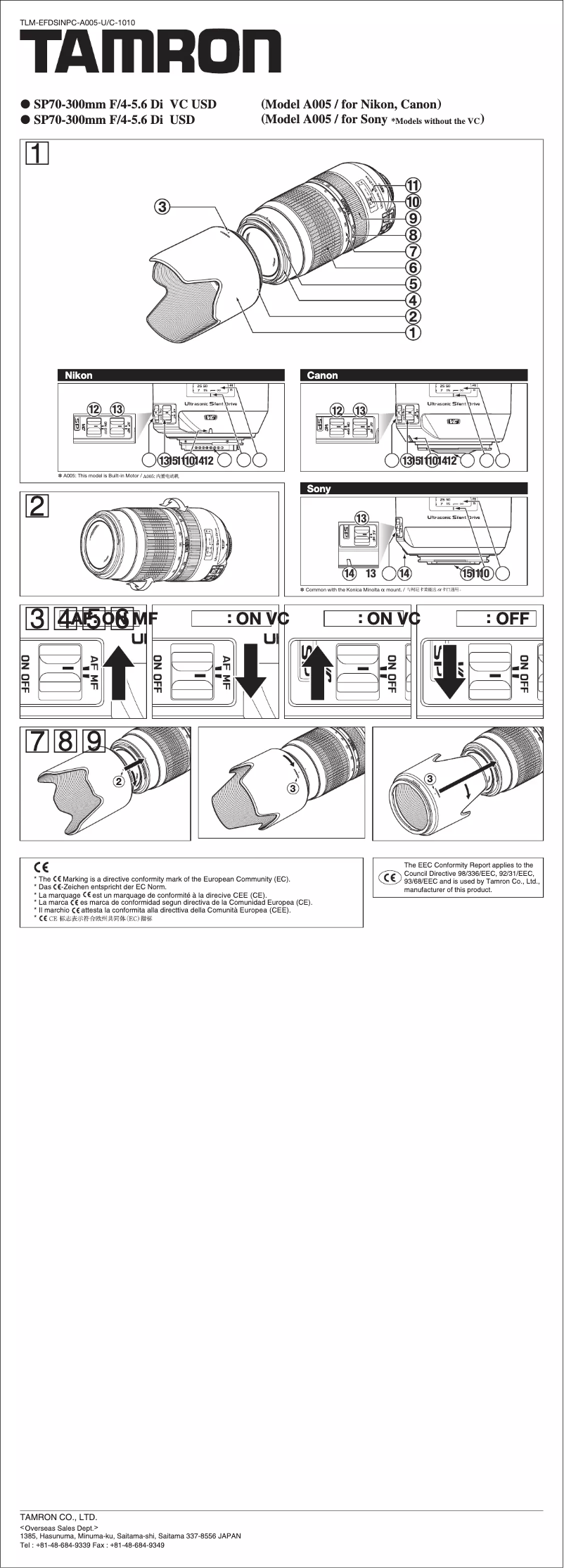 Page 1 de la notice Manuel utilisateur Tamron AF-D 70-300mm f/4.0-5.6 Di LD kit