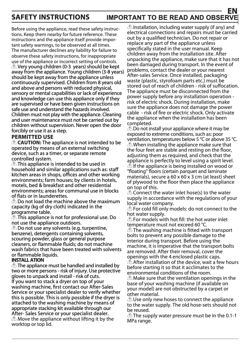 Página 1 del manual Instrucciones de seguridad Privileg PWF X 873 A