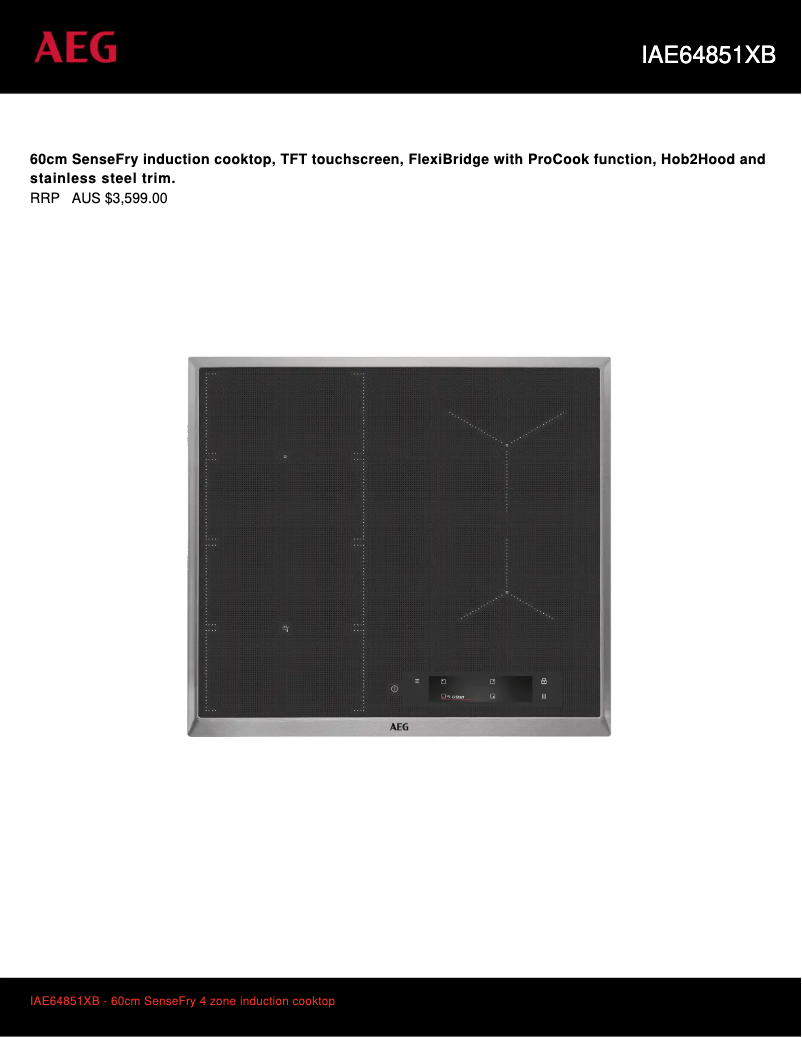 Page 1 de la notice Fiche technique AEG IAE64851XB