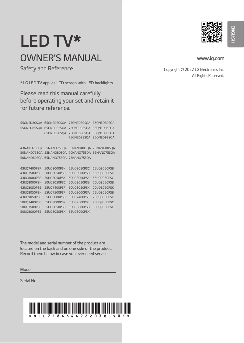 Page 1 de la notice Manuel utilisateur LG 50UQ7500PSF