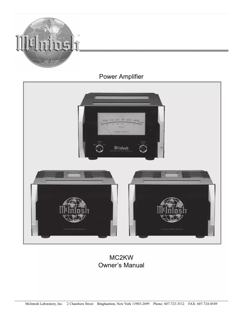 Page 1 of the manual User Manual McIntosh MC2KW