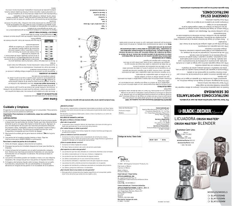 Page n°1 - Manuel utilisateur Black & Decker BLM10350MW