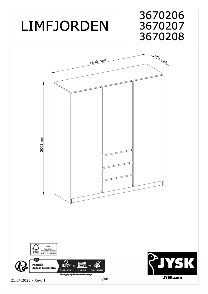 Page 1 de la notice Manuel utilisateur JYSK Limfjorden (180x200)