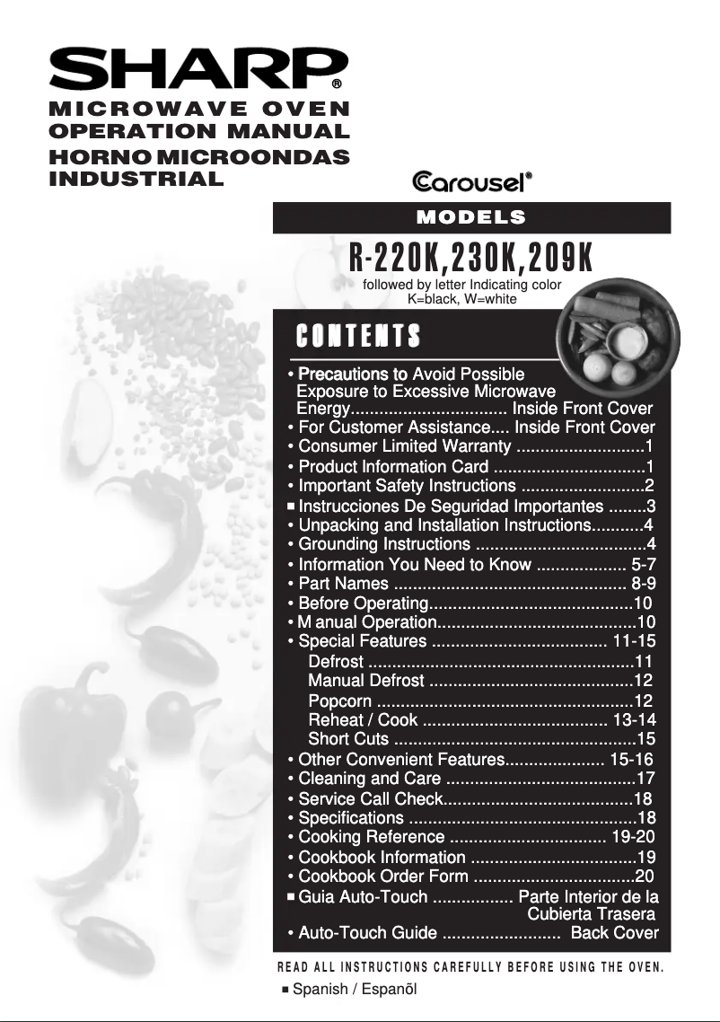 Page 1 de la notice Manuel utilisateur Sharp R209WA