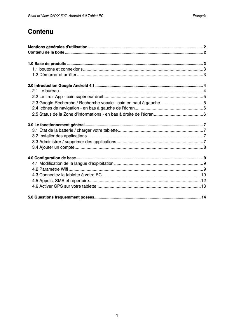 Page 1 de la notice Manuel utilisateur Point of View Onyx 507