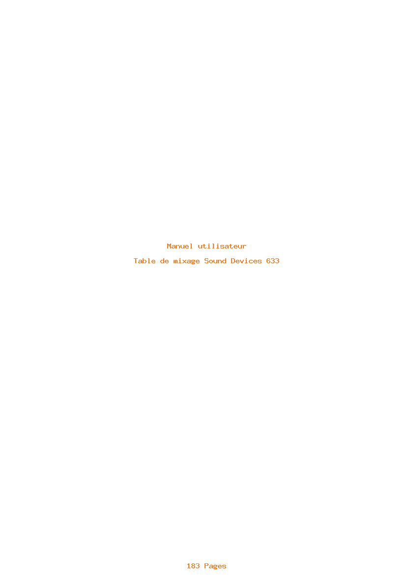 Page 1 de la notice Manuel utilisateur Sound Devices 633