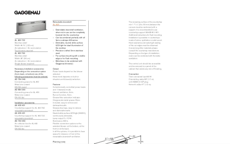 Página 1 del manual Ficha técnica Gaggenau AL400792