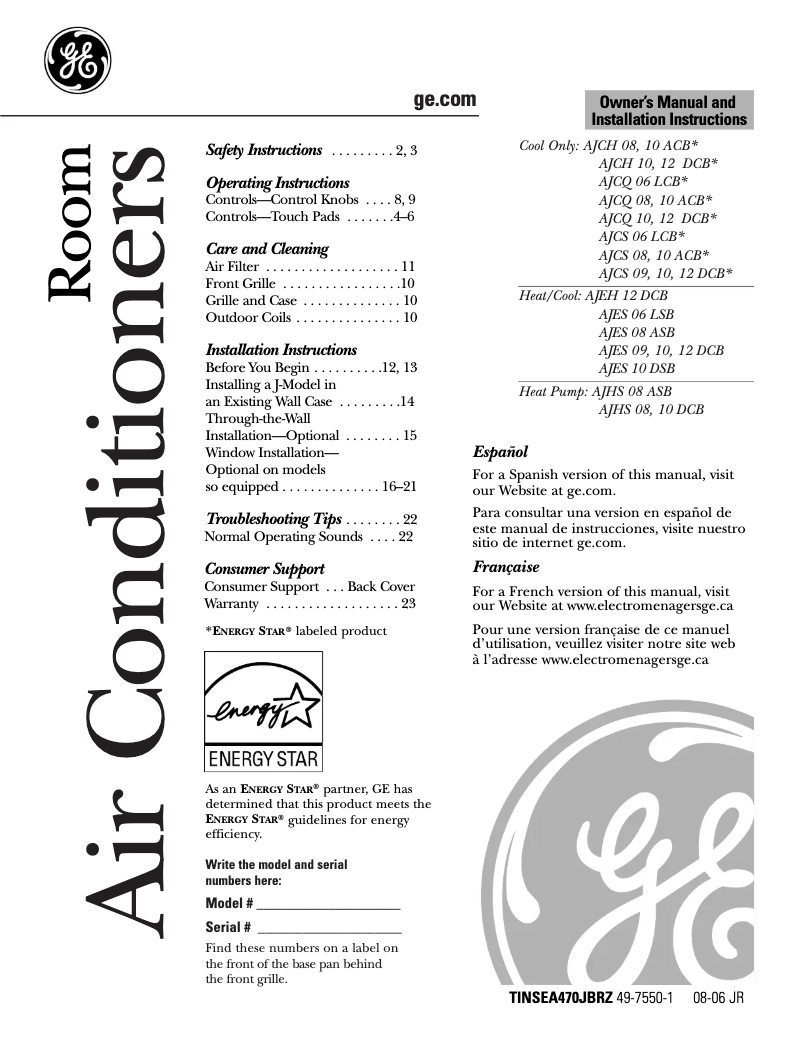 Page 1 of the manual Use and Maintenance Manual GE AJCS09DCB