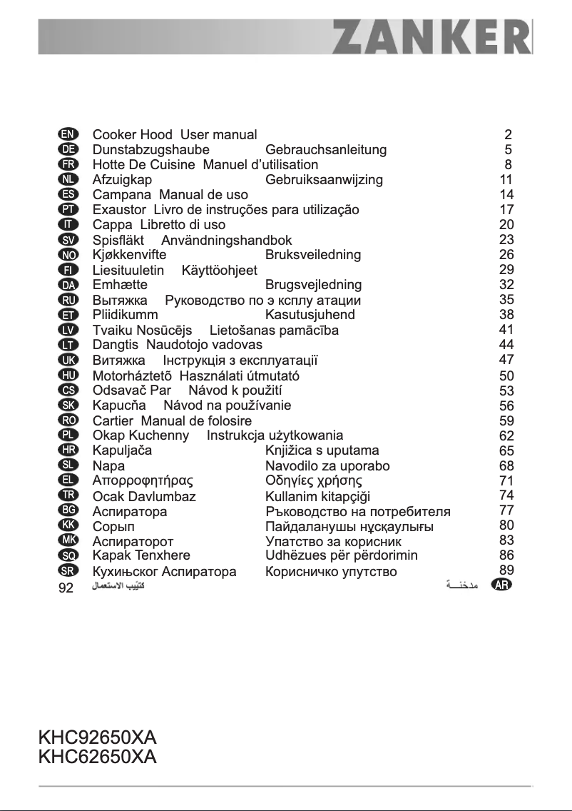 Page 1 de la notice Manuel utilisateur Zanker KHC62650XA