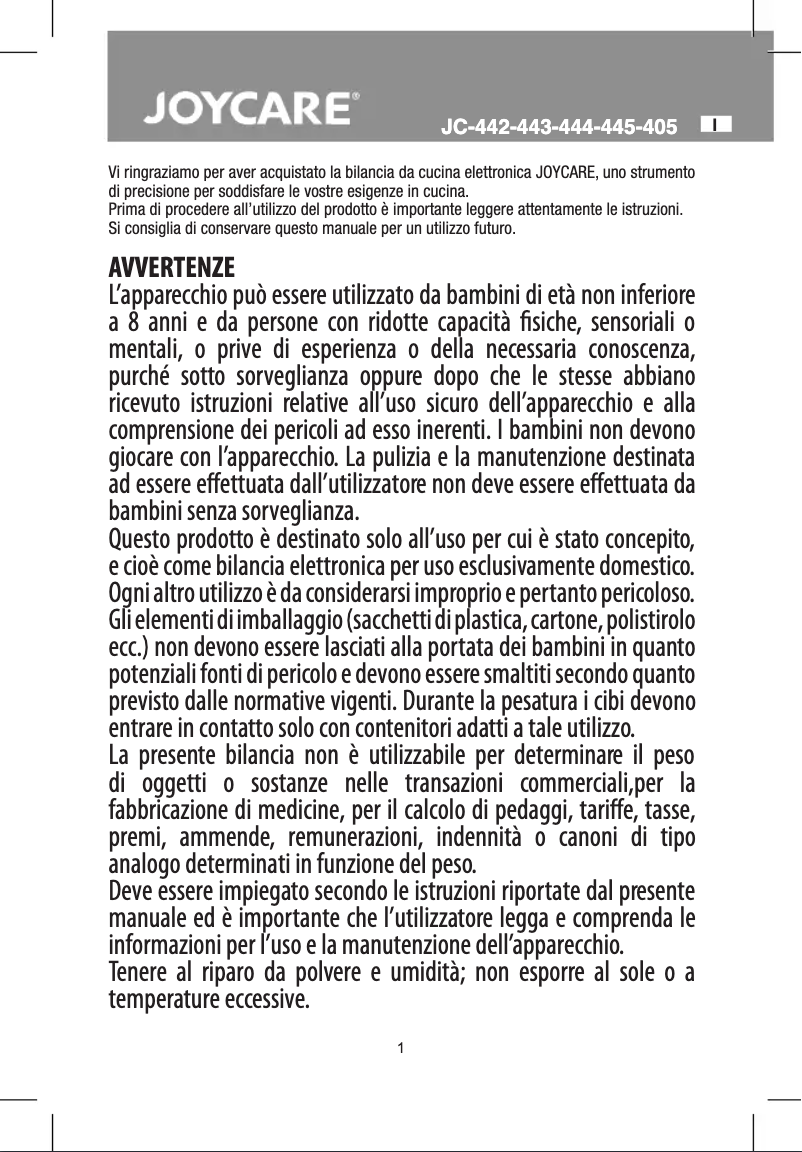 Page 1 de la notice Manuel utilisateur Joycare JC-442