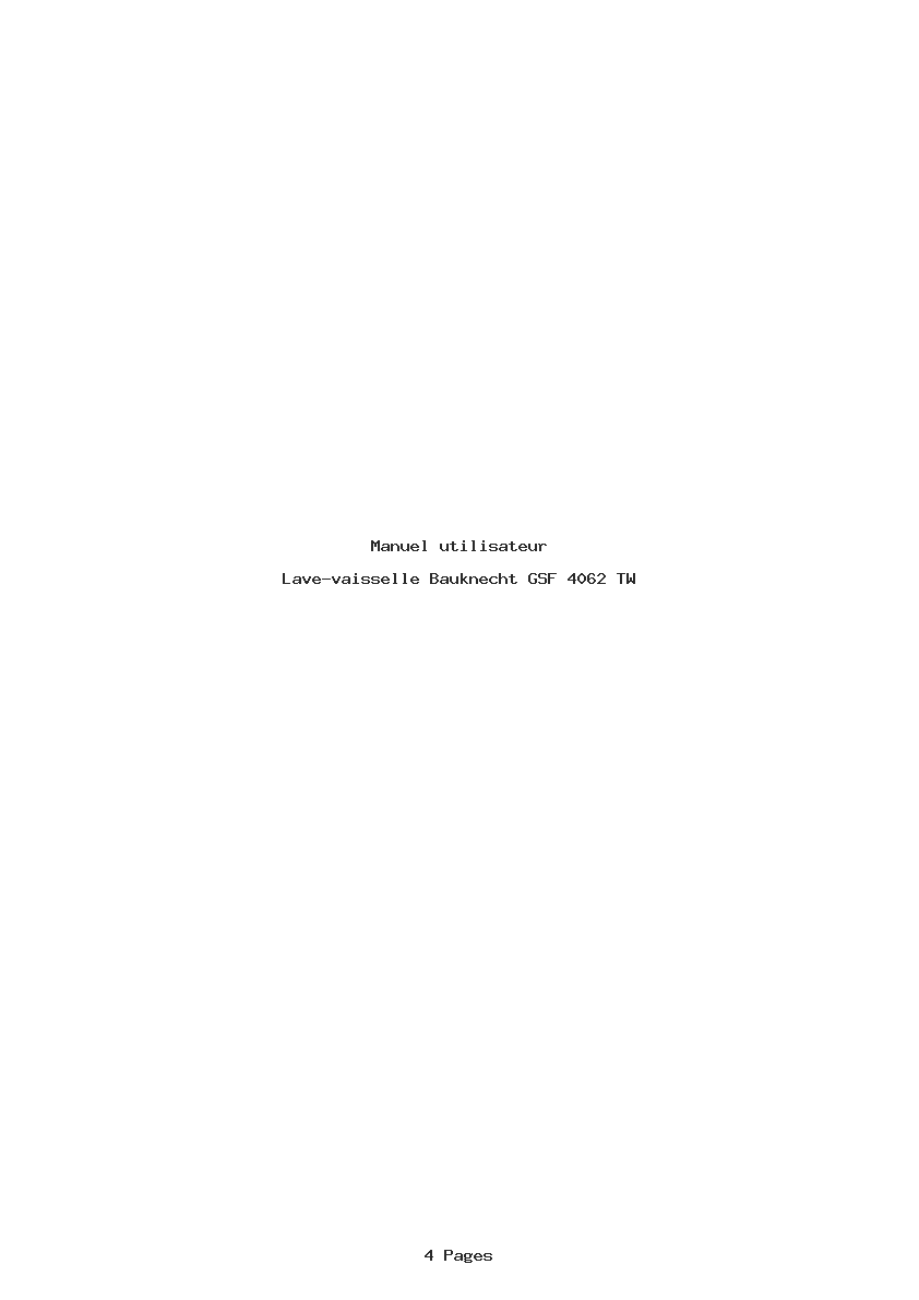 Page 1 de la notice Manuel utilisateur Bauknecht GSF 4062 TW