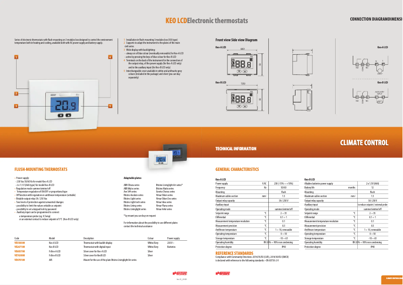 Page 1 de la notice Fiche technique Vemer Keo-B LCD