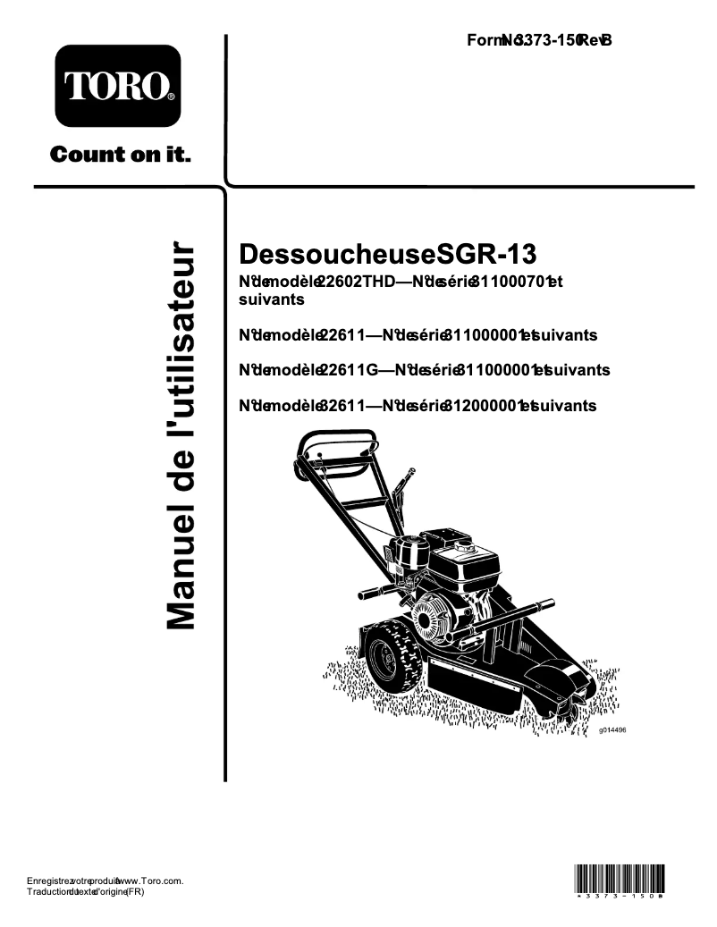 Page 1 de la notice Manuel utilisateur Toro 22611