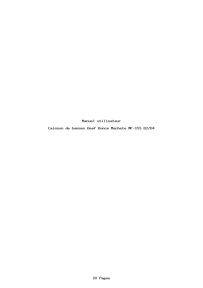 Page 1 de la notice Manuel utilisateur Deaf Bonce Machete MF-15S D2/D4