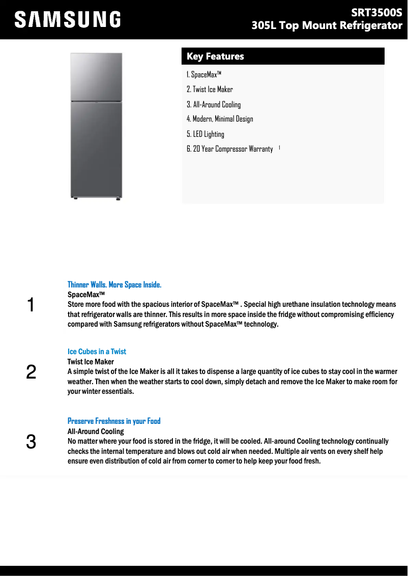 Página 1 del manual Ficha técnica Samsung SRT3500S