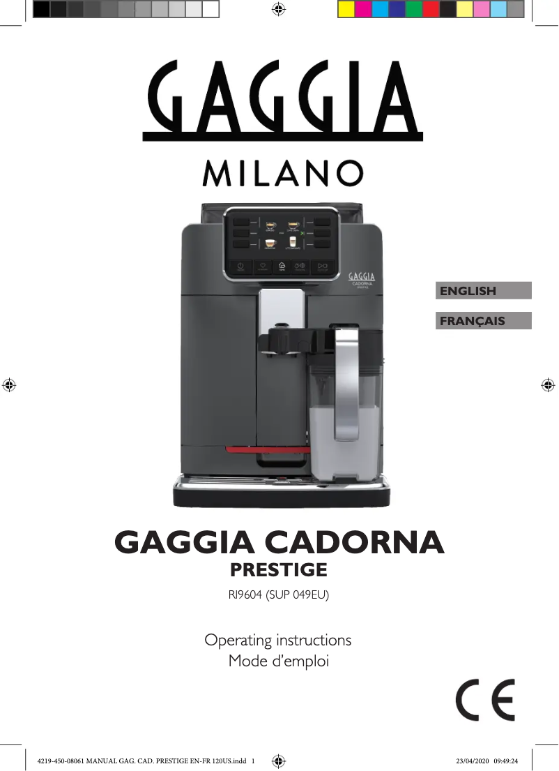 Page 1 de la notice Manuel utilisateur Gaggia Cadorna Prestige RI9604