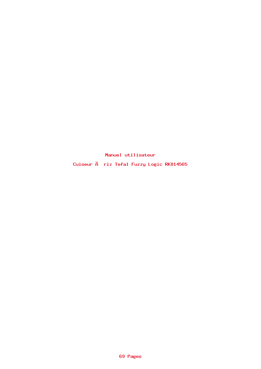 Page 1 de la notice Manuel utilisateur Tefal Fuzzy Logic RK814565