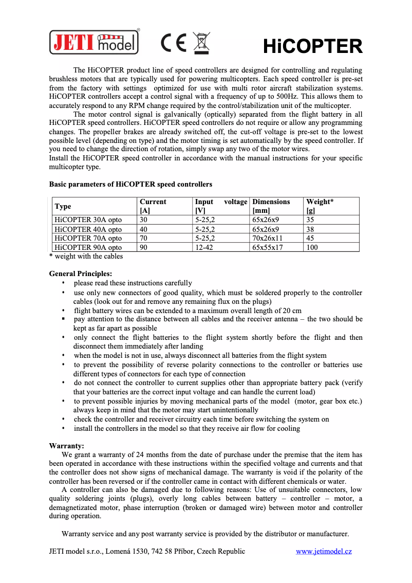 Page 1 de la notice Manuel utilisateur JETI Hicopter 90A opto