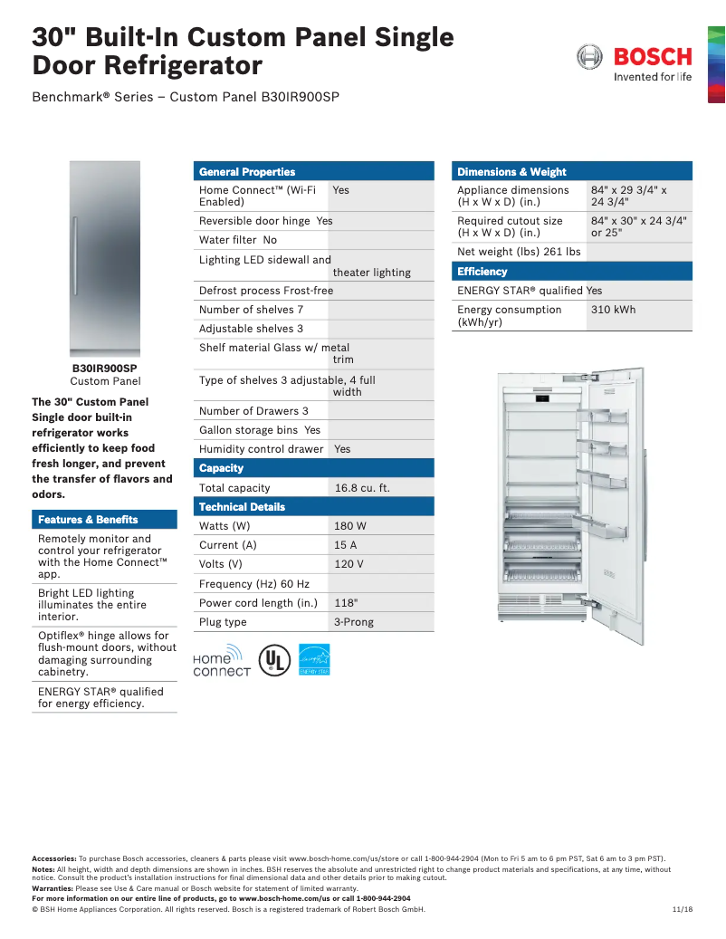 Page 1 of the manual Technical Sheet Bosch B30IR900SP