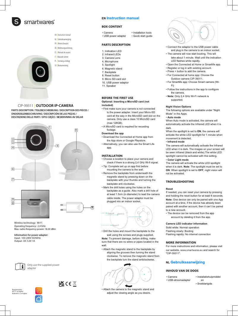 Page 1 de la notice Manuel utilisateur Smartwares CIP-39311