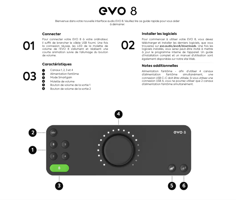 Page 1 de la notice Guide de démarrage rapide Audient EVO 8
