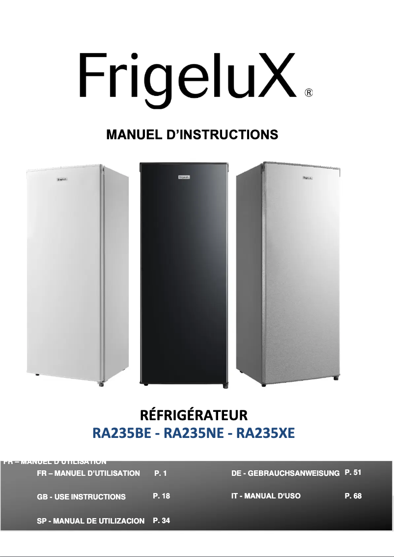 Página 1 del manual Manual de usuario FrigeluX RA235NE
