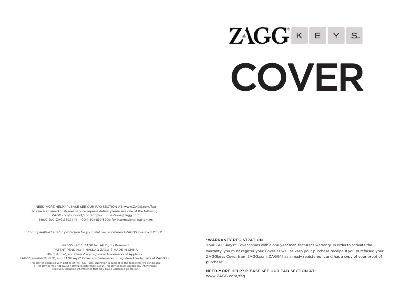 Page 1 of the manual User Manual Zagg Cover