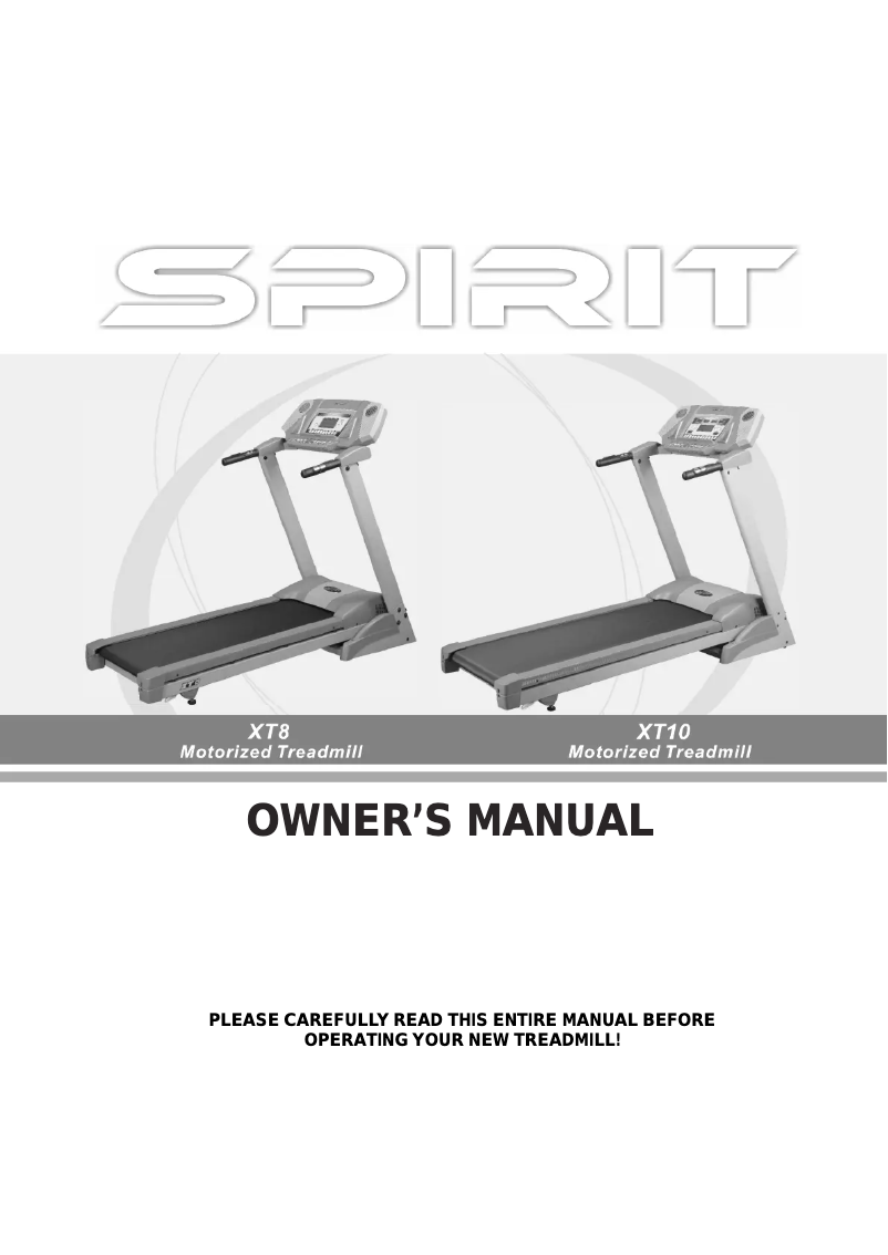 Page 1 de la notice Manuel utilisateur Spirit X10 Motorized Treadmill