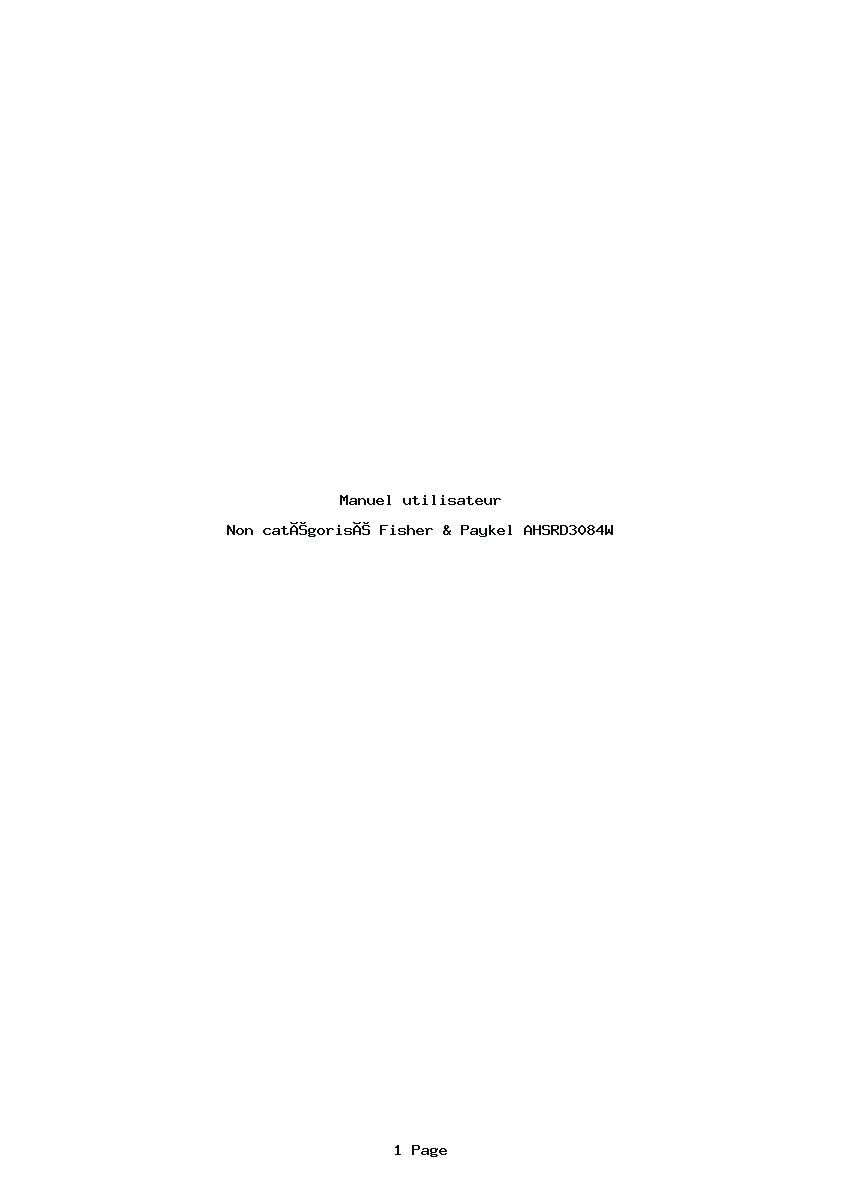 Page 1 de la notice Manuel utilisateur Fisher & Paykel AHSRD3084W