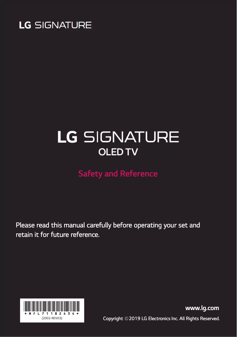 Page 1 de la notice Manuel utilisateur LG OLED65W9PVA