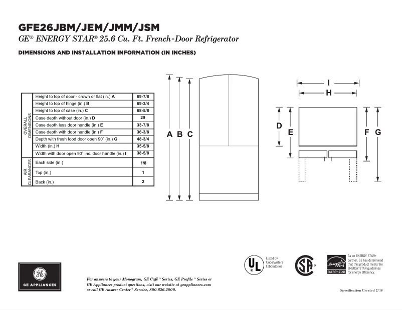 Página 1 del manual Ficha técnica GE GFE26JMMES