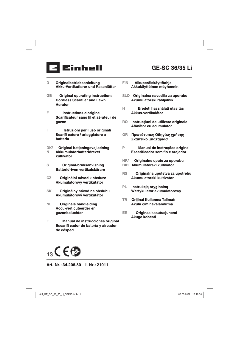 Página 1 del manual Manual de usuario Einhell GE-SC 36/35 Li