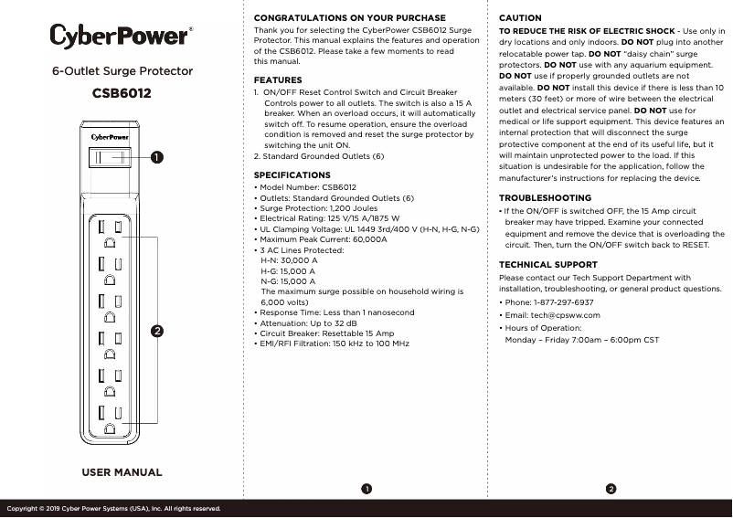 Page 1 de la notice Manuel utilisateur CyberPower Essential CSB6012