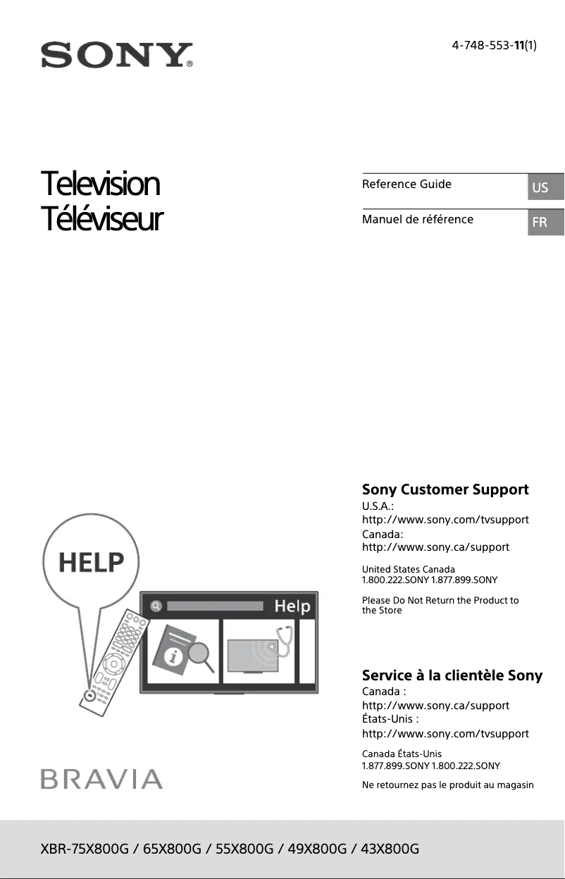 Page 1 de la notice Manuel utilisateur Sony Bravia XBR-49X800G