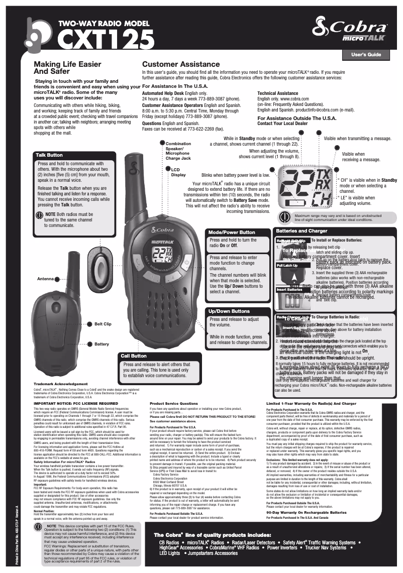 Página 1 del manual Manual de usuario Cobra CXT125