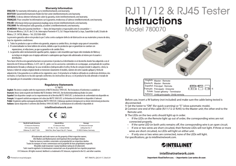 Page 1 de la notice Manuel utilisateur Intellinet 780070