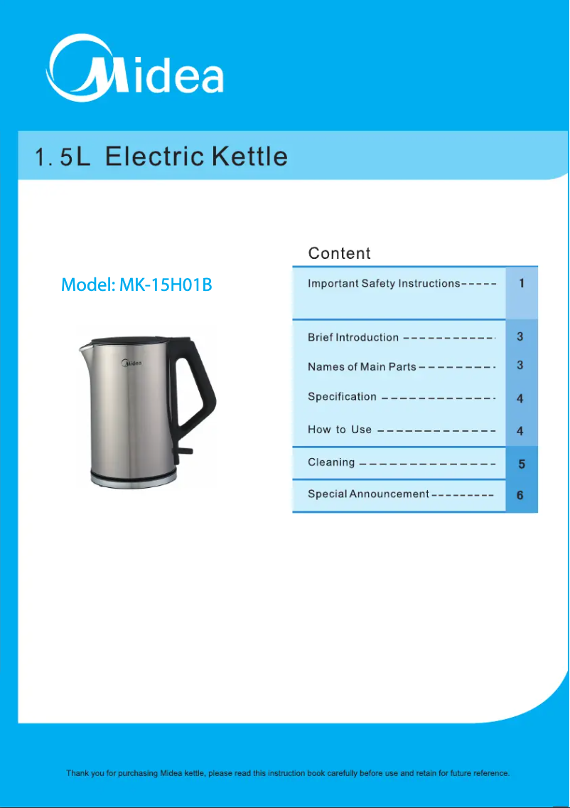 Página 1 del manual Manual de usuario Midea MK-15H01B