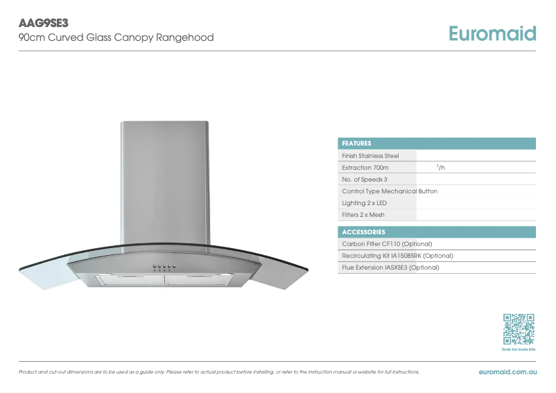 Page 1 de la notice Fiche technique Euromaid AAG9SE3