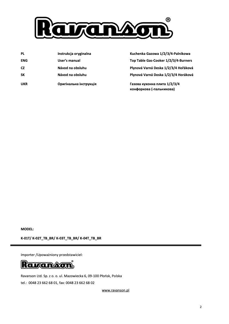 Page 1 de la notice Manuel utilisateur Ravanson K-03TB