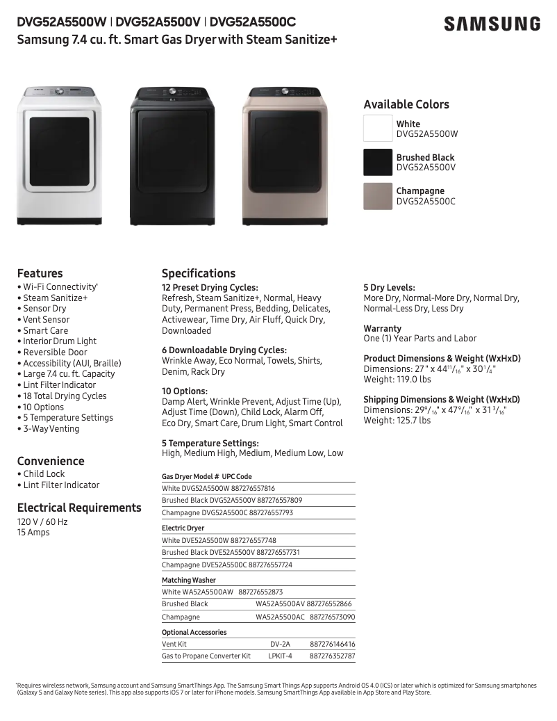 Página 1 del manual Ficha técnica Samsung DVG52A5500V