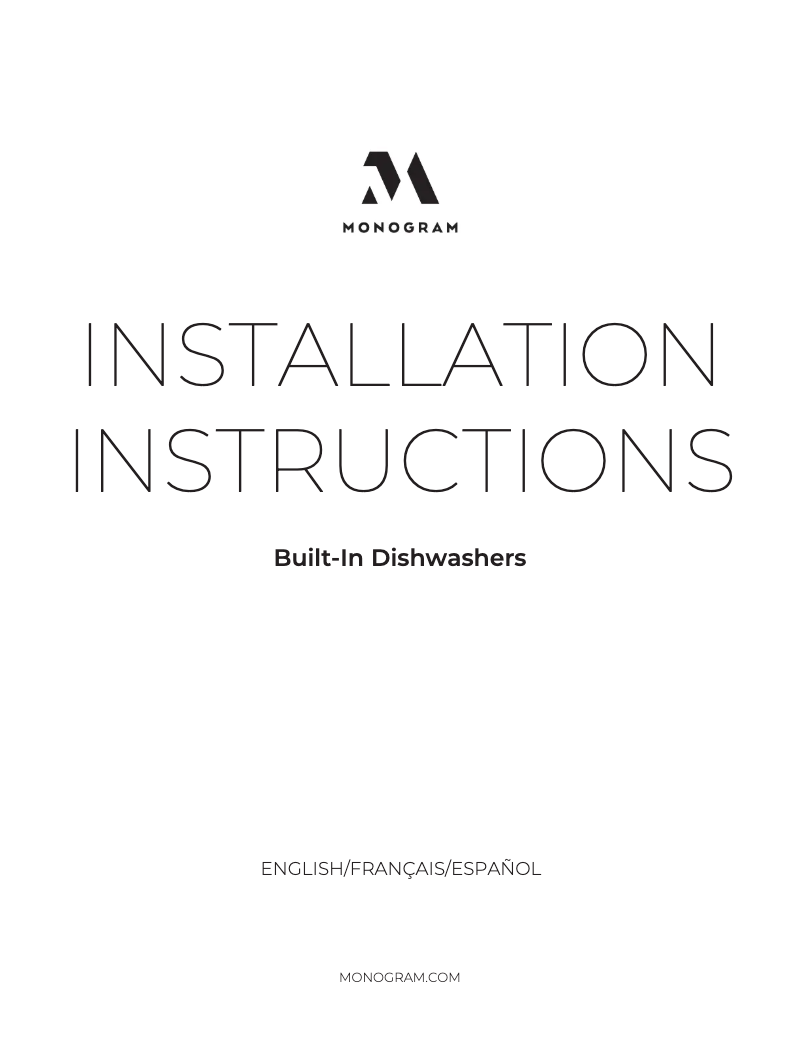 Page n°1 - Guide d'installation GE ZDT165SILII