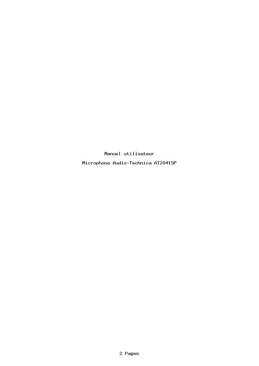 Page 1 de la notice Manuel utilisateur Audio-Technica AT2041SP